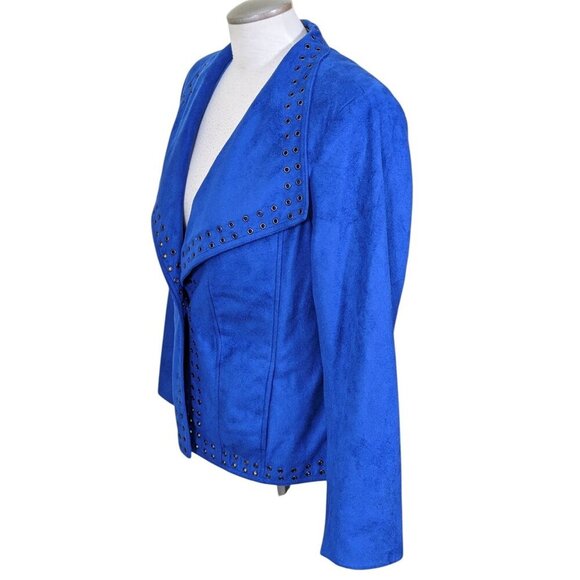 Guillaume Womens M Faux Suede Short Jacket Lightweight Royal Blue Western Boho - Picture 4 of 8